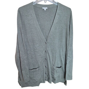Talbots Women XL Olive Green Button Front Cotton Blend Cardigan Sweater